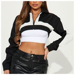 Fashion Nova | High Speed Cropped Jacket Black & White Racing Size Medium NWT
